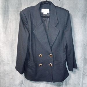 Vintage Oleg Cassini Black Wool Blend Blazer Size 14 EUC